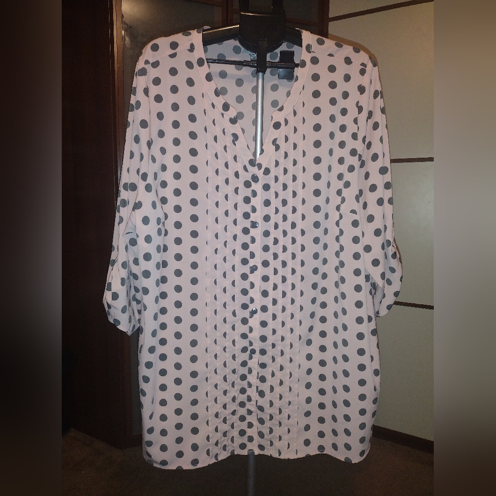 Pink/Gray Polka Dot Button Down Blouse - image 1